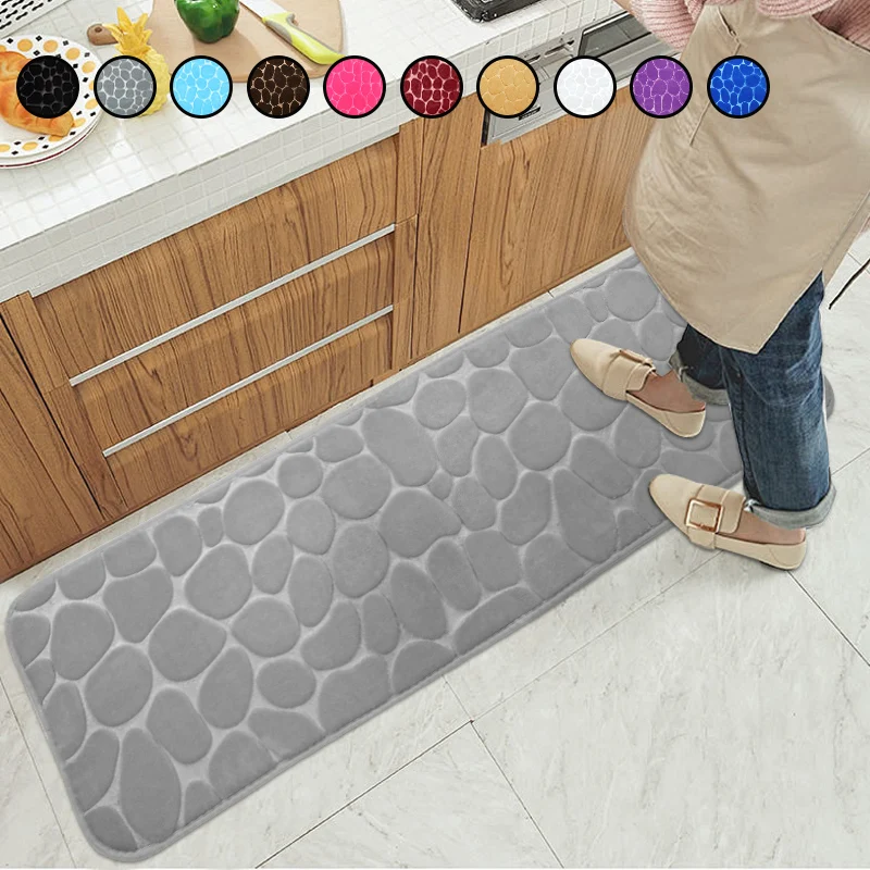 1pc Large kitchen Mat Bathroom Floor Mat Cobblestone Embossed Soft Absorbent Foot Mat Anti Slip Bath Rug Washable Hallway Carpet