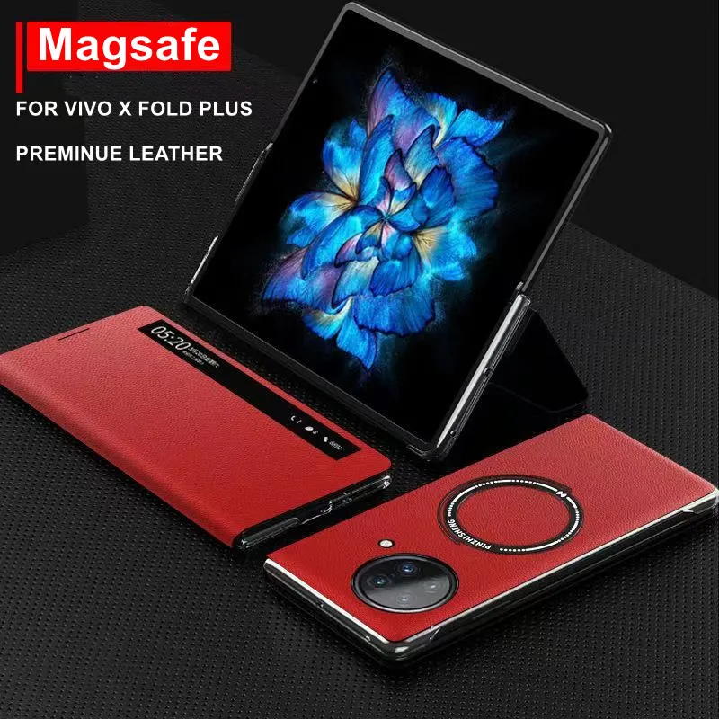 

Preminue Leather Magsafe Flip Case for Vivo X Fold Plus + Cover Magsafing Magnetic Shockproof Stand Full Lens Protection Fundas