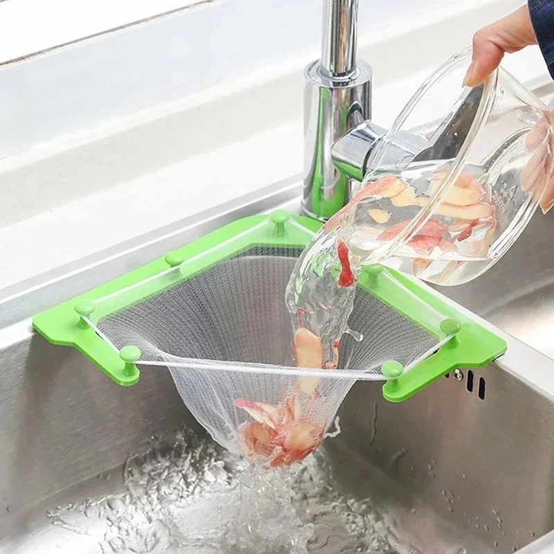 Triangle Drainage Rack Disposable Garbage Bag Anti-clogging Sink Drain Hole Trash Strainer Mesh Garbage Bag for Kitchen Waste