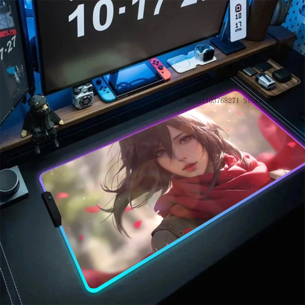 Gorgeous Mikasa Aot Mousepad XXL RGB Gaming Mouse Pads HD Black Gamer Accessories Large LED