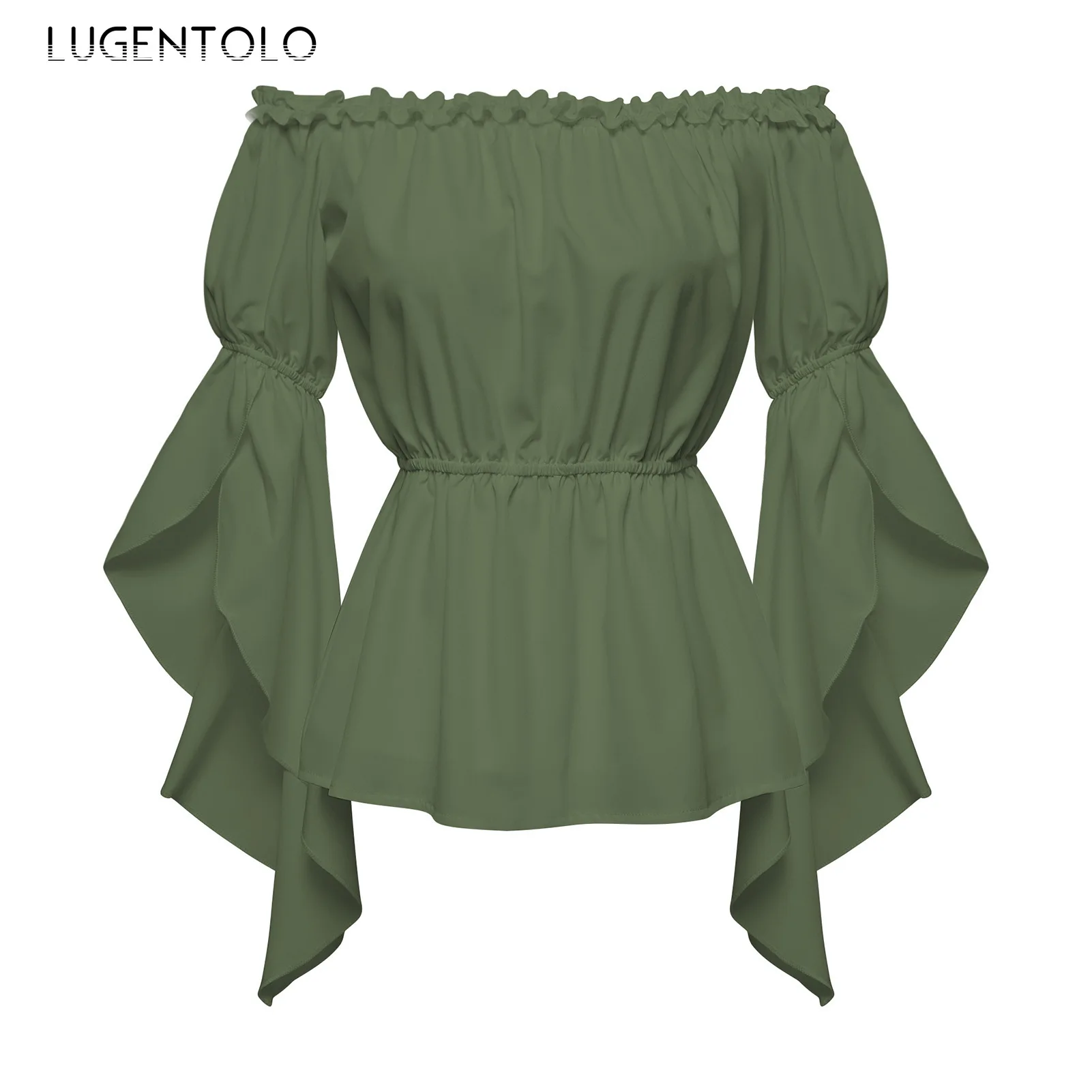 Frauen Renaissance Rüschen Hemd Plissee Ärmel Slash Neck Bluse Solide Neue Party Tops Frühling Sommer Dame Pullover Blusen