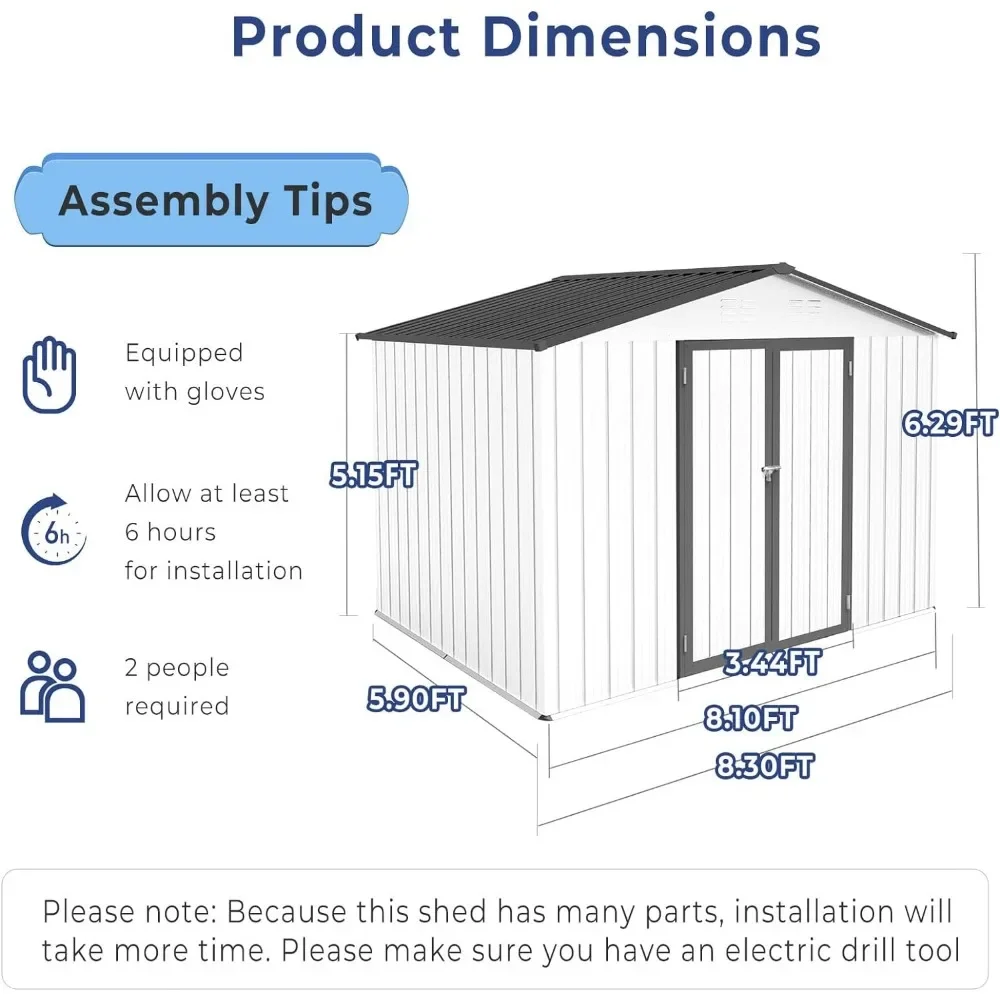 Imagem -05 - Armazenamento Shed com Porta e Fechadura Impermeável Jardim Ferramenta Base Frame Metal ao ar Livre 8x6