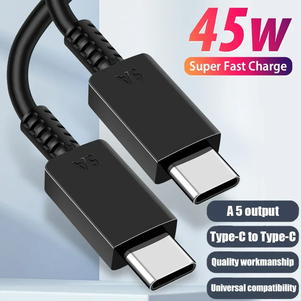 5A 45W PD USB Type C Super Fast Charging Type-C Data Cable for Samsung S21 FE S22 Plus S23 S24 Ultra Note 20 A15 A33 A34 A53 A55