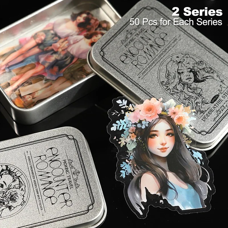 100 buah Kit stiker buku tempel untuk jurnal, paket Ephemera untuk jurnal sampah, dengan kotak penyimpanan besi