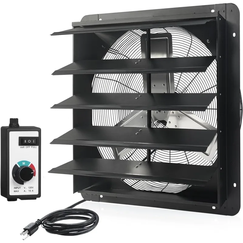 home.24 Inch Exhaust Shutter Fan, with Variable Speed Controller, Garage, Attic, Shed, Warehouse, Factory, Black