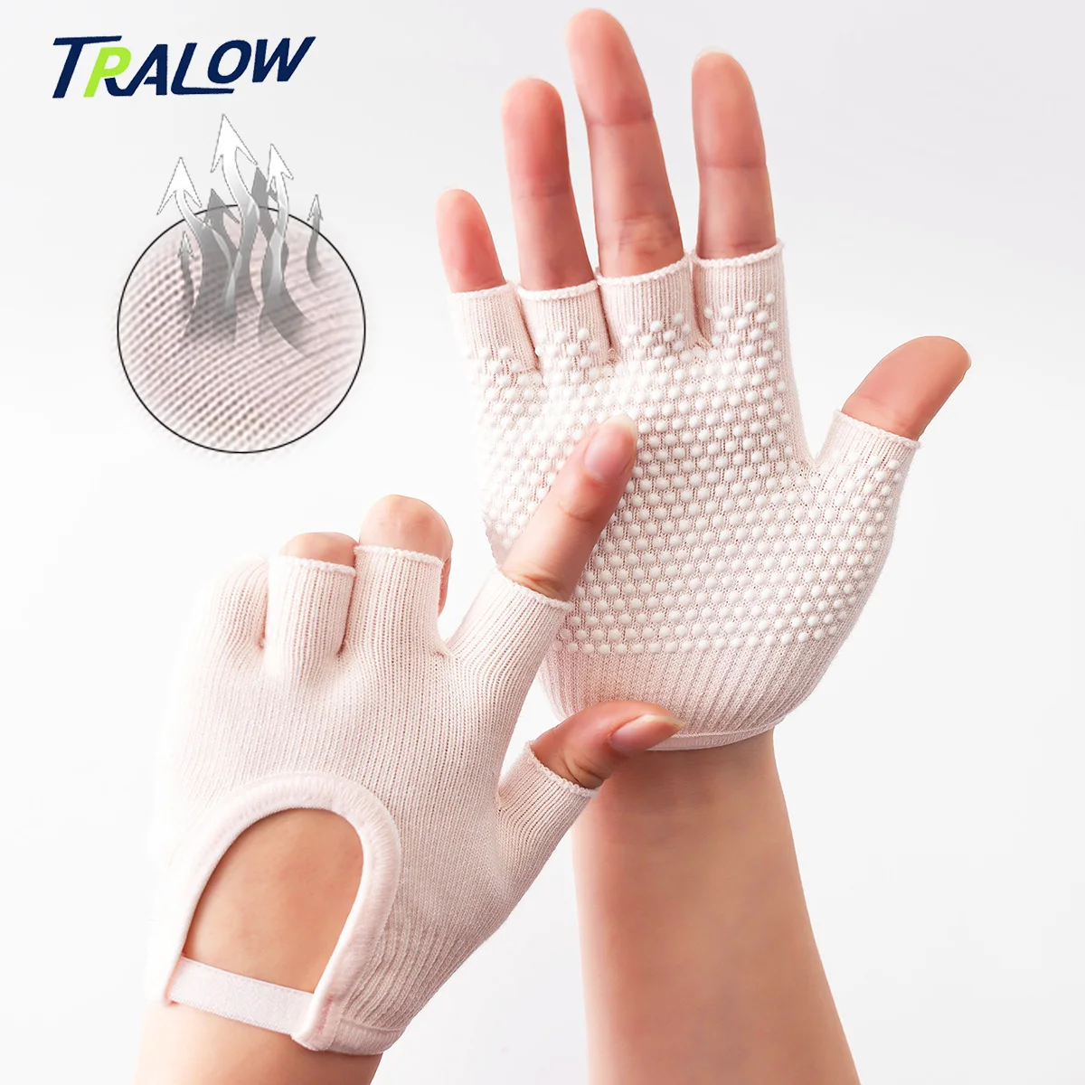 

TRALOW 1 Pair Yoga Gloves Breathabl Lightweight Half-Finger with Closure-Non-Slip Grip for Running,Cycling,Gym&Outdoor Sports