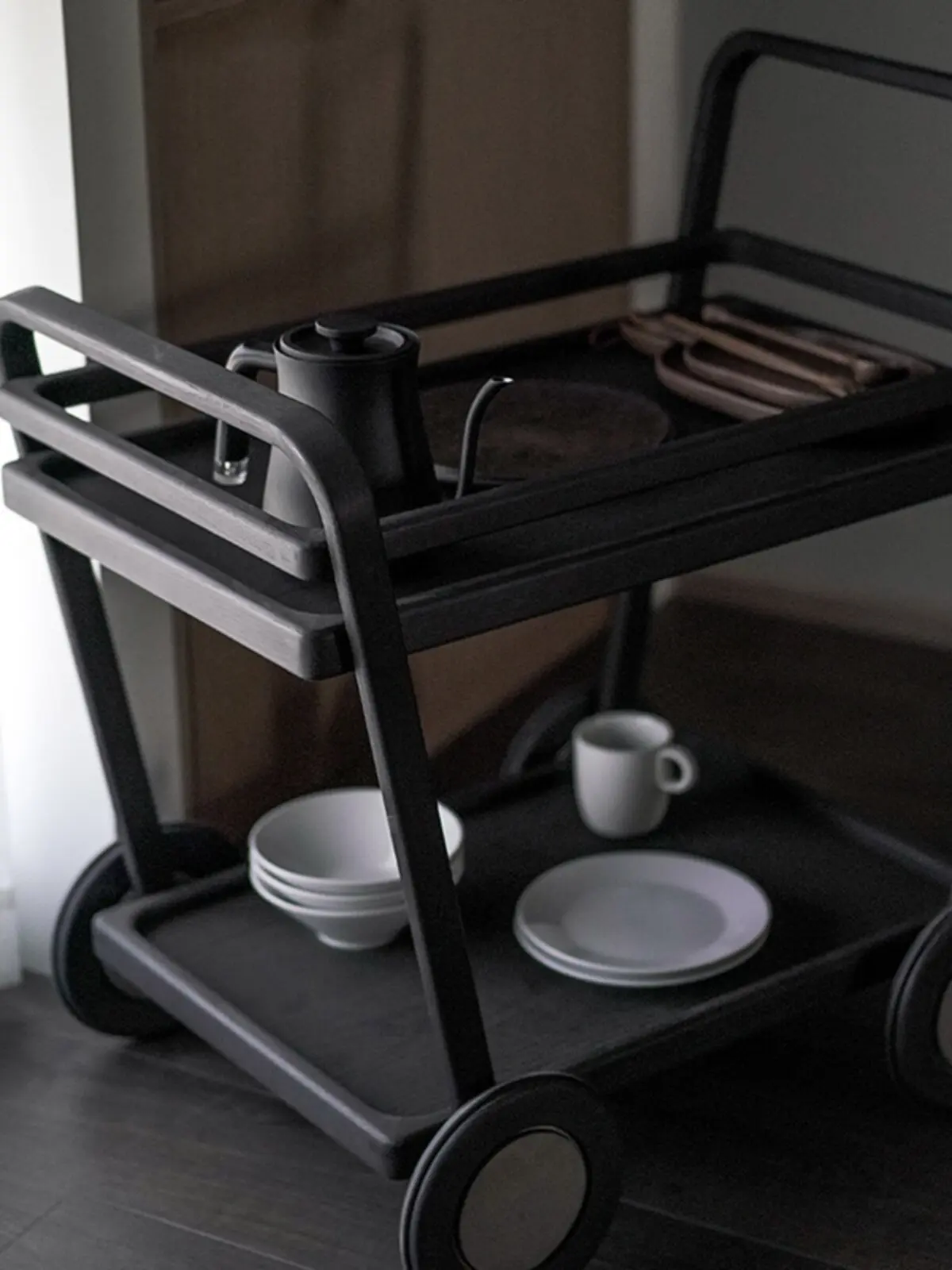 Hutong cart, solid wood coffee table, movable food preparation car, kitchen storage rack, wooden storage car with wheel