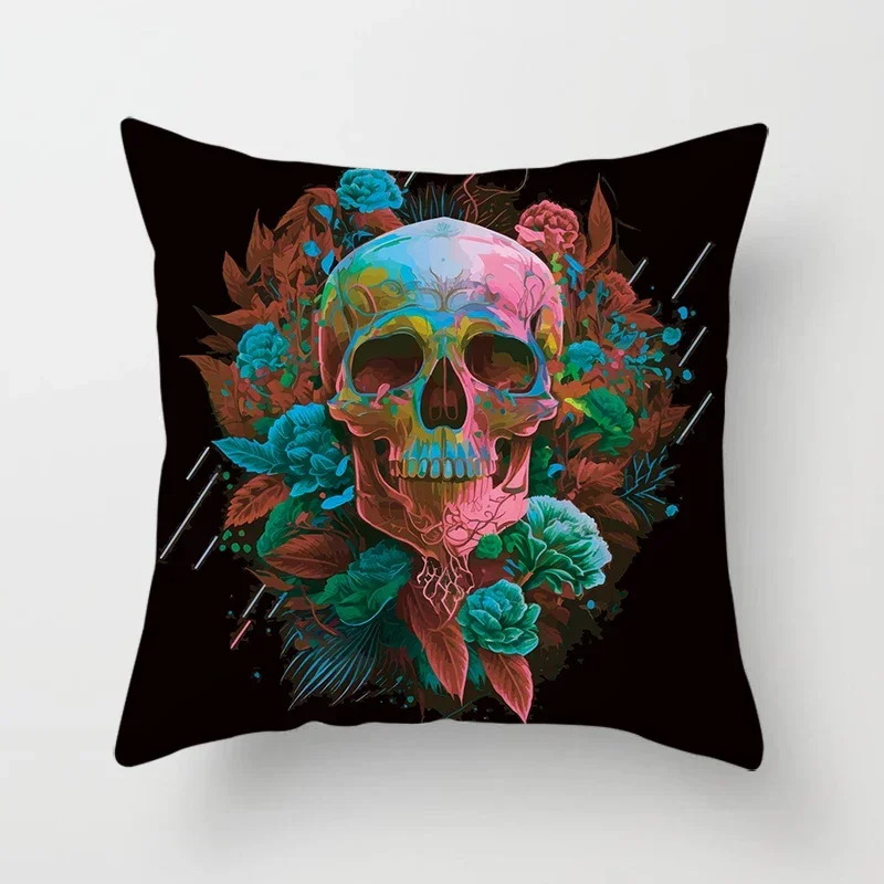 Colorful Skull Fashion Set Decorative Printing Square Pillowcase Car Sofa  Cushion Cover Home Improvement