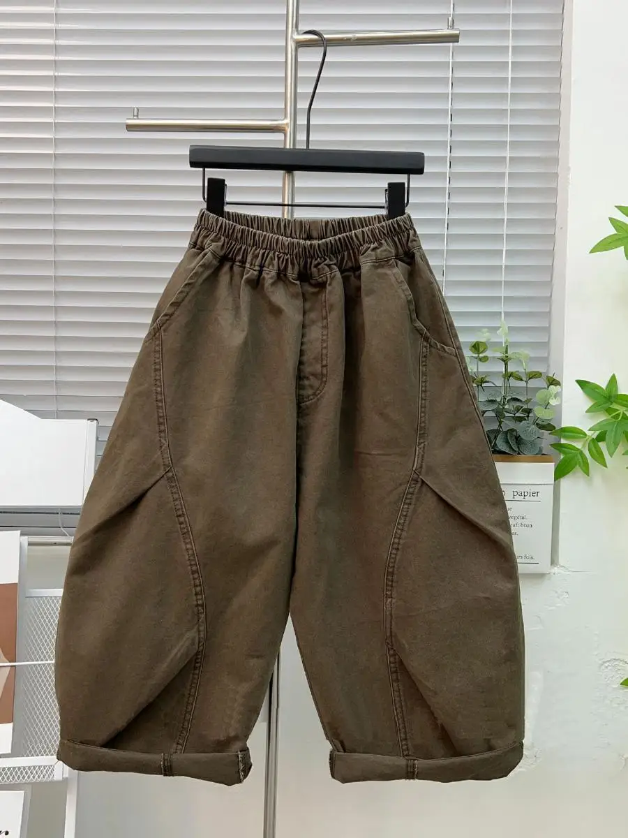 Calças Casuais Largas para Meninas Primavera Outono 2025 Novas Calças Estilosas com Corte em Lâmina para Crianças de Tamanho Médio