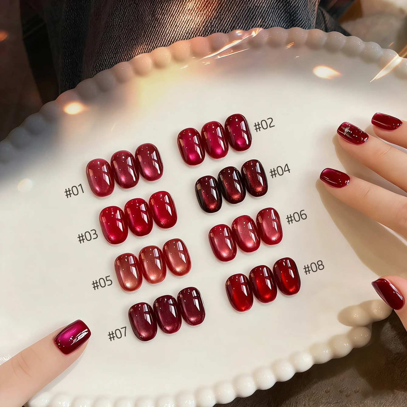 MIANEL 10ML Lucky Red Cat Eye Magnetic Gel Nail Polish 2026 New Wine Red Glass Beads Nail Polish Nail Art New Year Nails 1-8pcs view 2