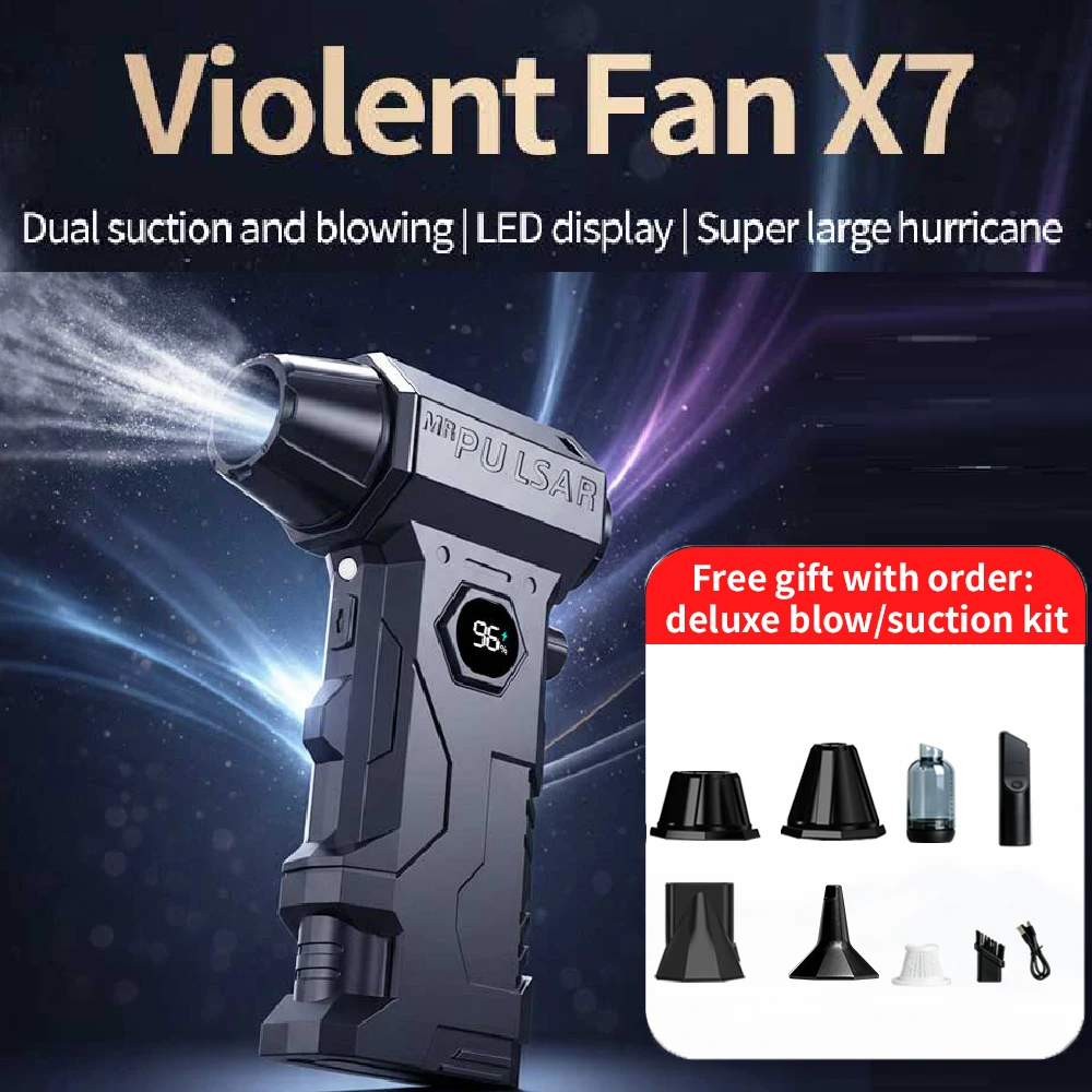 

Violent Fan X7 130000Rpm Brushless Motor X7 Turbo Blower With 4 Wind Nozzles Compressed Air Duster For Car PC Keyboard Cleaning