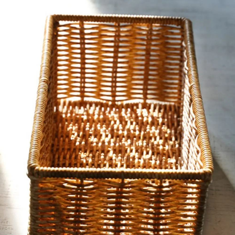 Coffee Storage Basket Woven Pattern Rectangle Desktop Organization Box Plastic Vegetables Candy Snacks Sundries Organizer