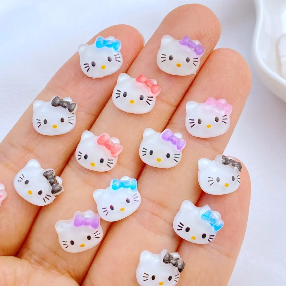 50pcs Resin Glitter Mini cute Ccartoon cat head  Art Nail Flatback Rhinestone Appliques DIY Scrapbook Decor Accessories