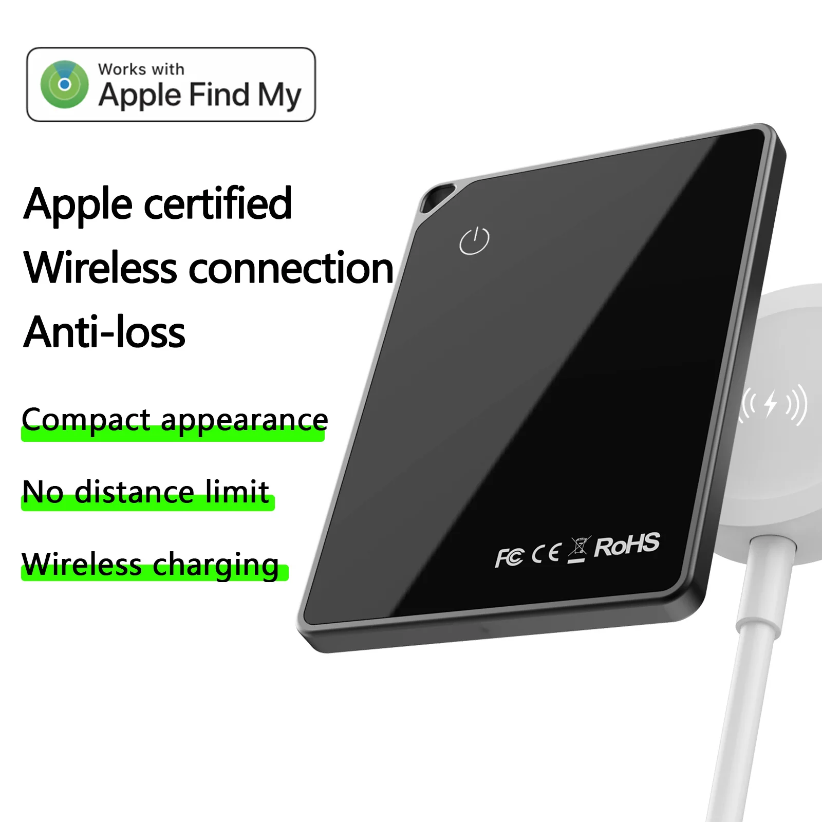 

Карта отслеживания кошелька Micflip, ультратонкая GPS-мегация, интеллектуальная бирка с защитой от потери для Apple Find My Bluetooth-устройства, беспроводная зарядка