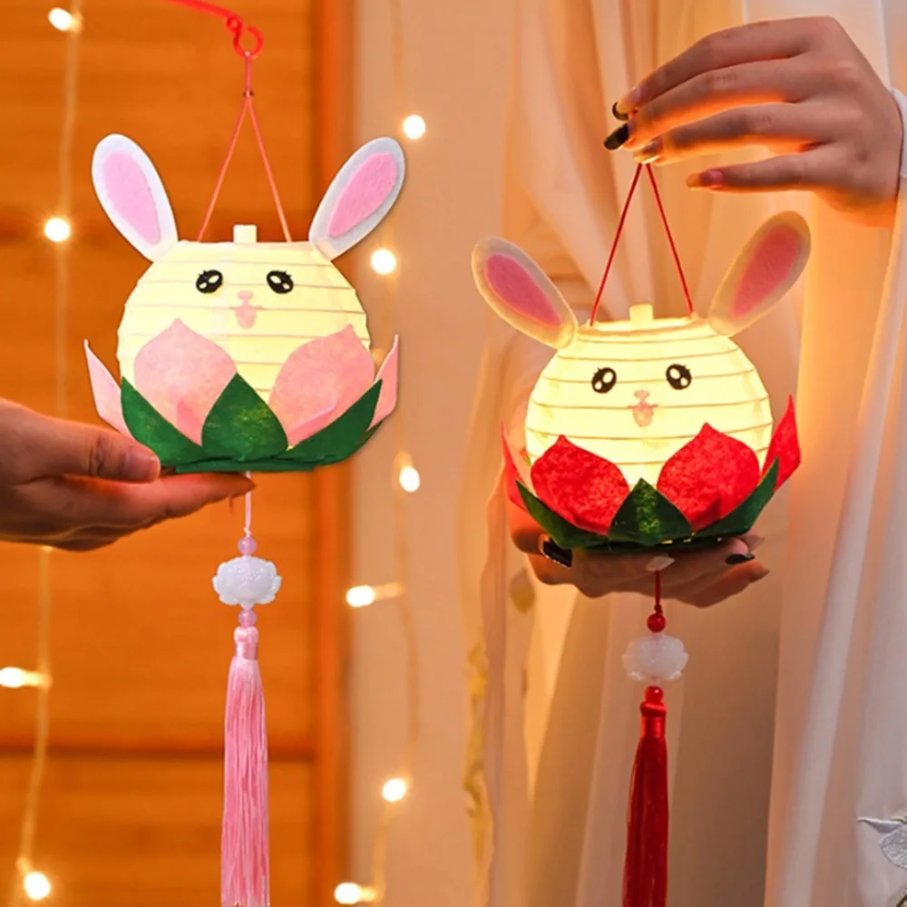 

DIY Material Package Mid-Autumn Festival Lantern Handheld Handmade Lotus Flower Lanterns Glowing Luminous Rabbit Lotus Lantern