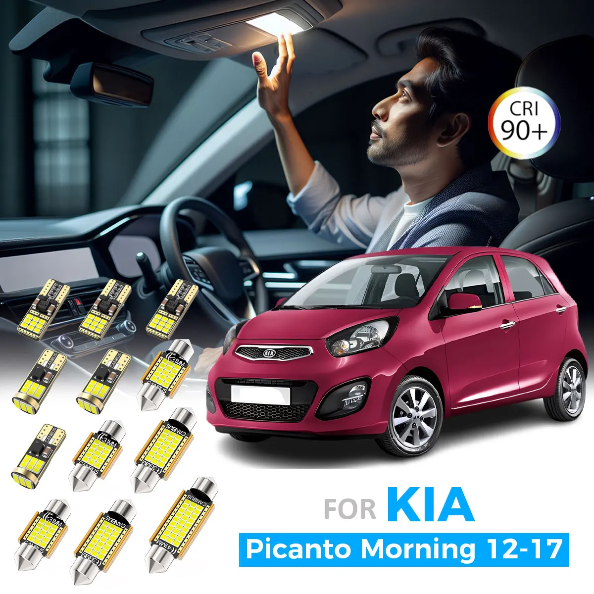 

AENVTOL 6Pcs For Kia Picanto Morning 2012 2013 2014 2015 2016 2017 Car Interior Light LED Bulb Kit Dome Map Number Plate Lamp
