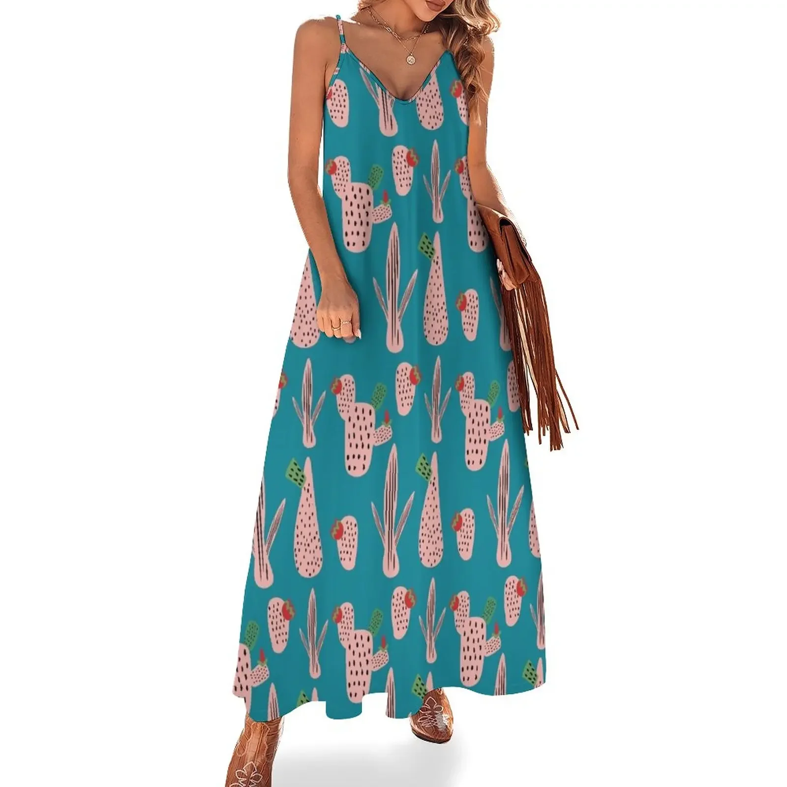 

Mid Mod Cactus Teal Sleeveless Dress women's clothing summer 2025 novelties clothes