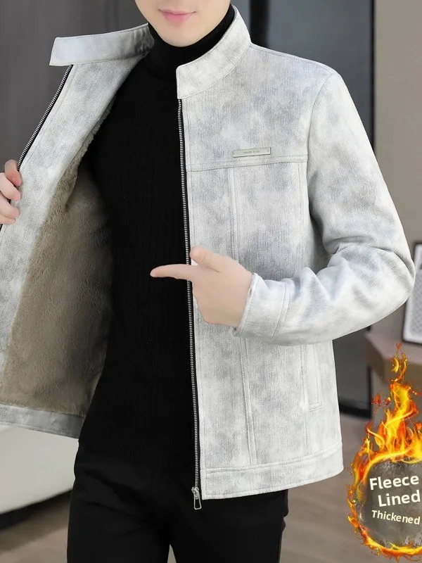 

Men's Fce Lined Thiened Woolen Jaet Casual Turn-down Collar All-match Faion Trend Outerwear for Autumn Winter