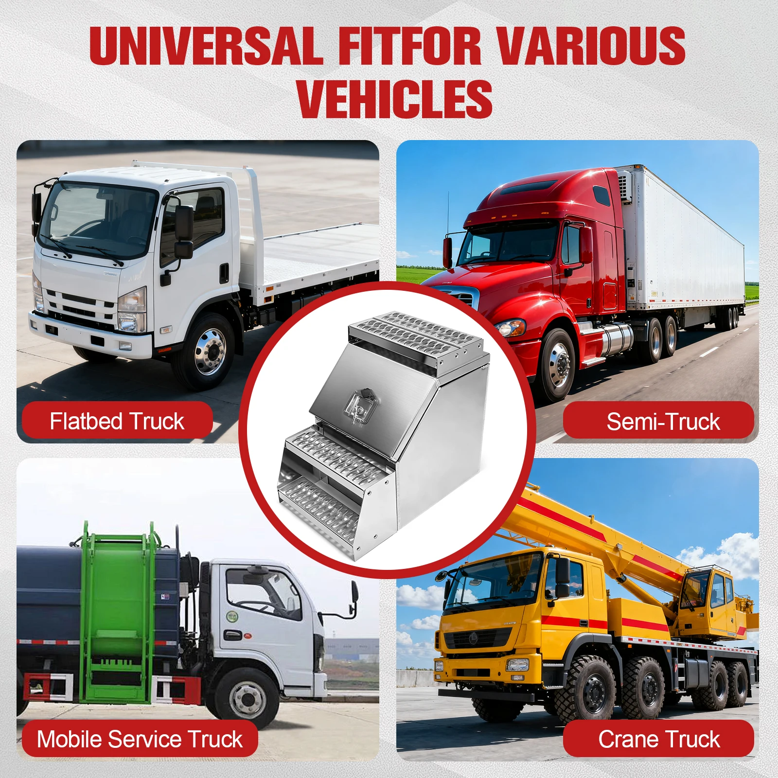 

18in Aluminum Semi Truck Side Storage Saddle Step Box 17.99x27.99x25inch Step Tool Box for Semi Trailer Truck Frame Step Fit