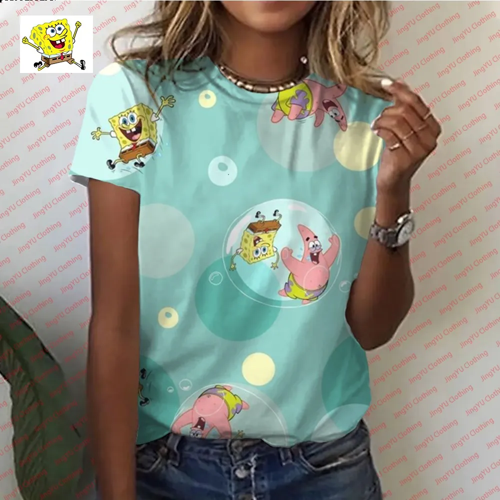 Summer women\'s short-sleeved T-shirt SpongeBob cartoon T-shirt fashionable and comfortable casual short-sleeved 2024 new