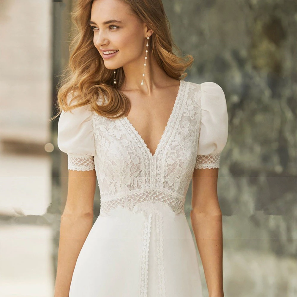 Elegant V-neck Rustic Style Beach Wedding Dresses for Wedding Bridesmaid Banquet