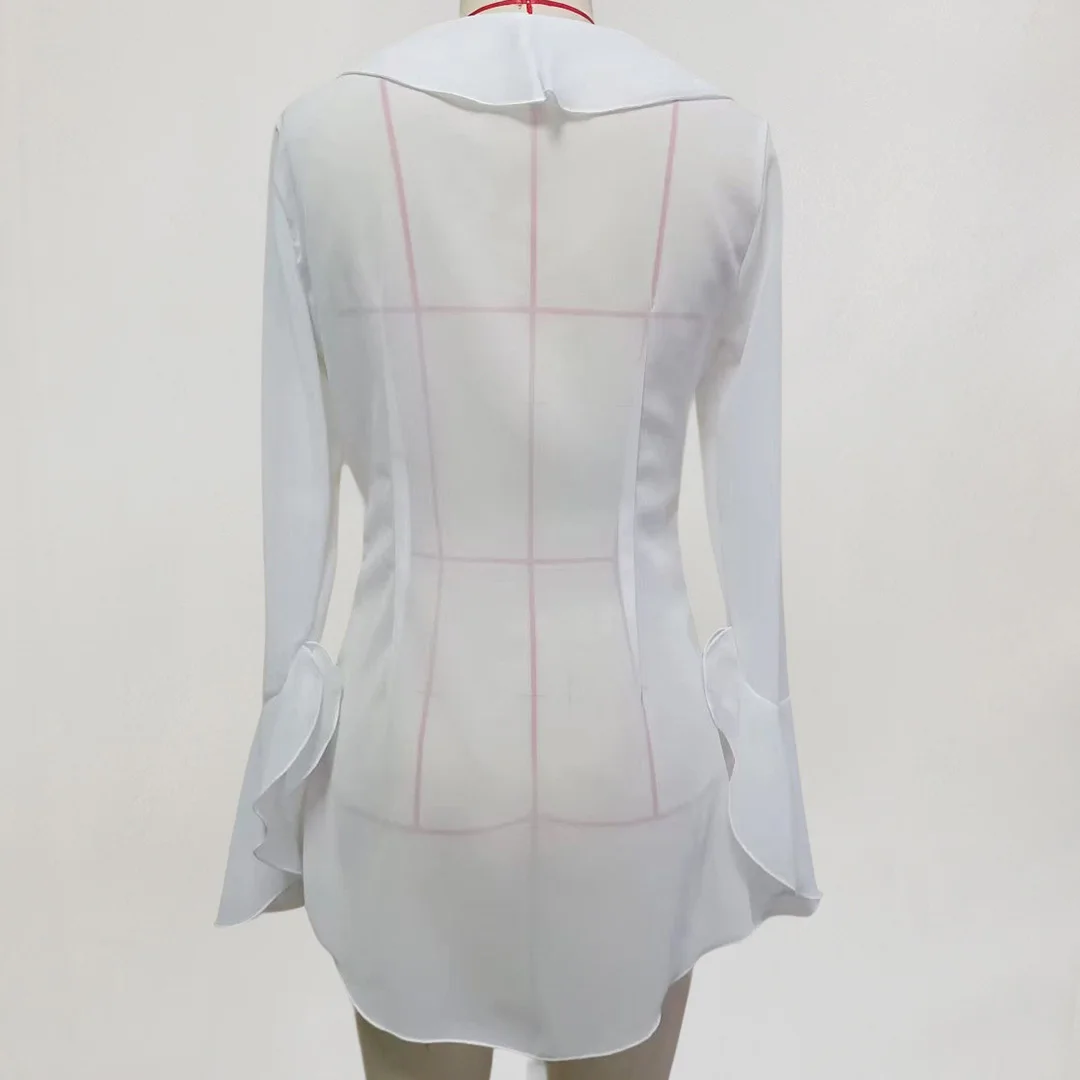 2026 Langarm V-Ausschnitt Rüschen-Strickkleid mit Durchsicht, Strandtunika, Damen-Strandkleidung, Strandbekleidung, Strand-Cover-up, Damen-Cover-ups V6992 – Detail 9