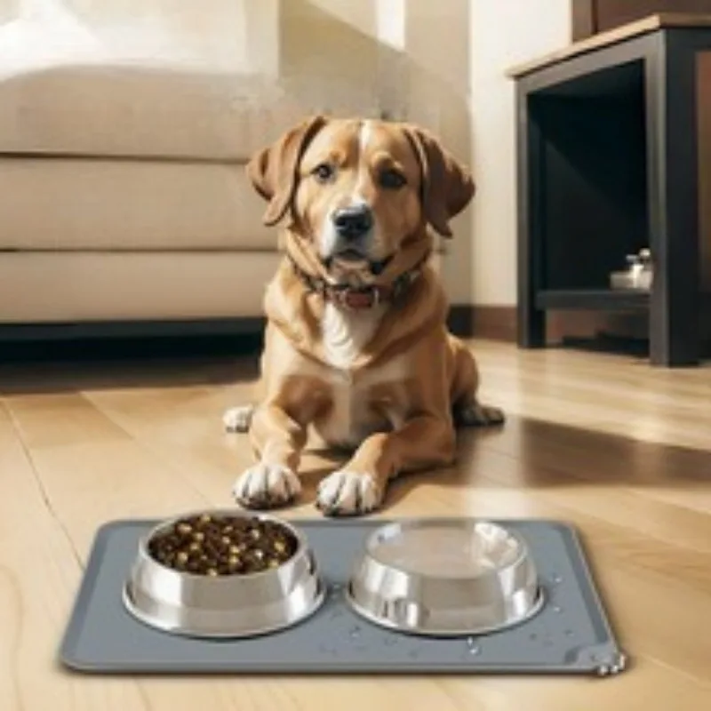 حصيرة الحيوانات الأليفة المصنوعة من السيليكون المخصصة للطعام لمنع الانسكاب وسهلة التنظيف؛ وسادة تغذية الحيوانات الأليفة المضادة للانزلاق ومضادة للرذاذ؛ وسادة كلب كبيرة