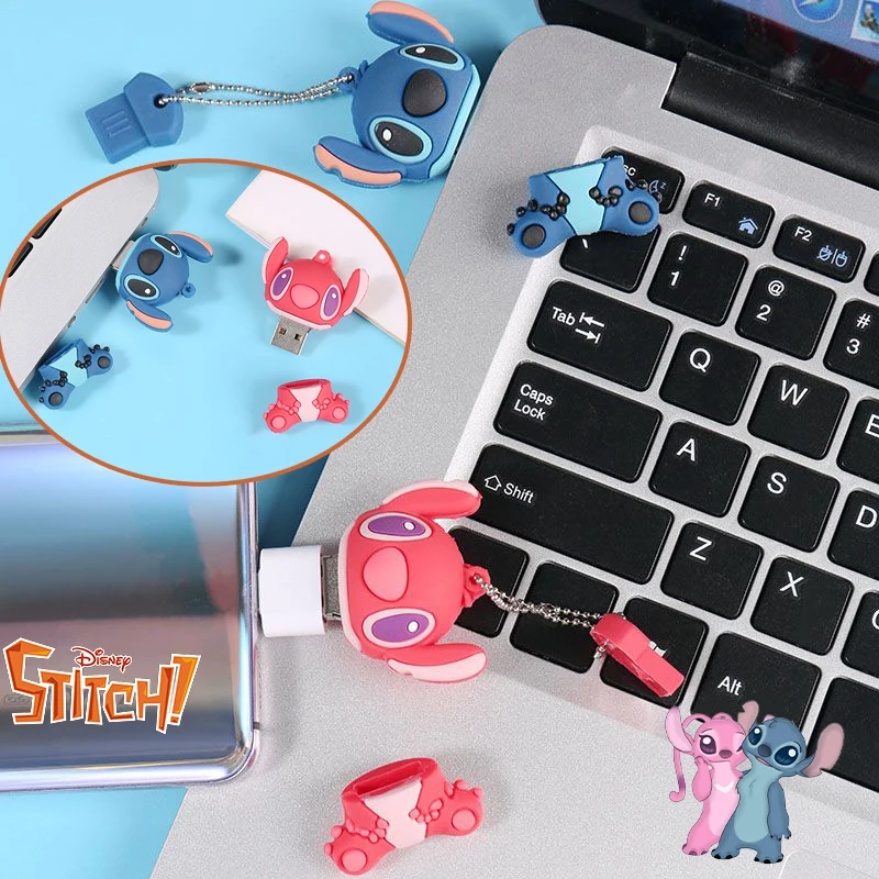 Disney Stitch USB Flash Drive 32G 64G 128G Flash Memory Pendant USB Stick Cartoon Anime Usb High Quality with Key Chain Pendrive