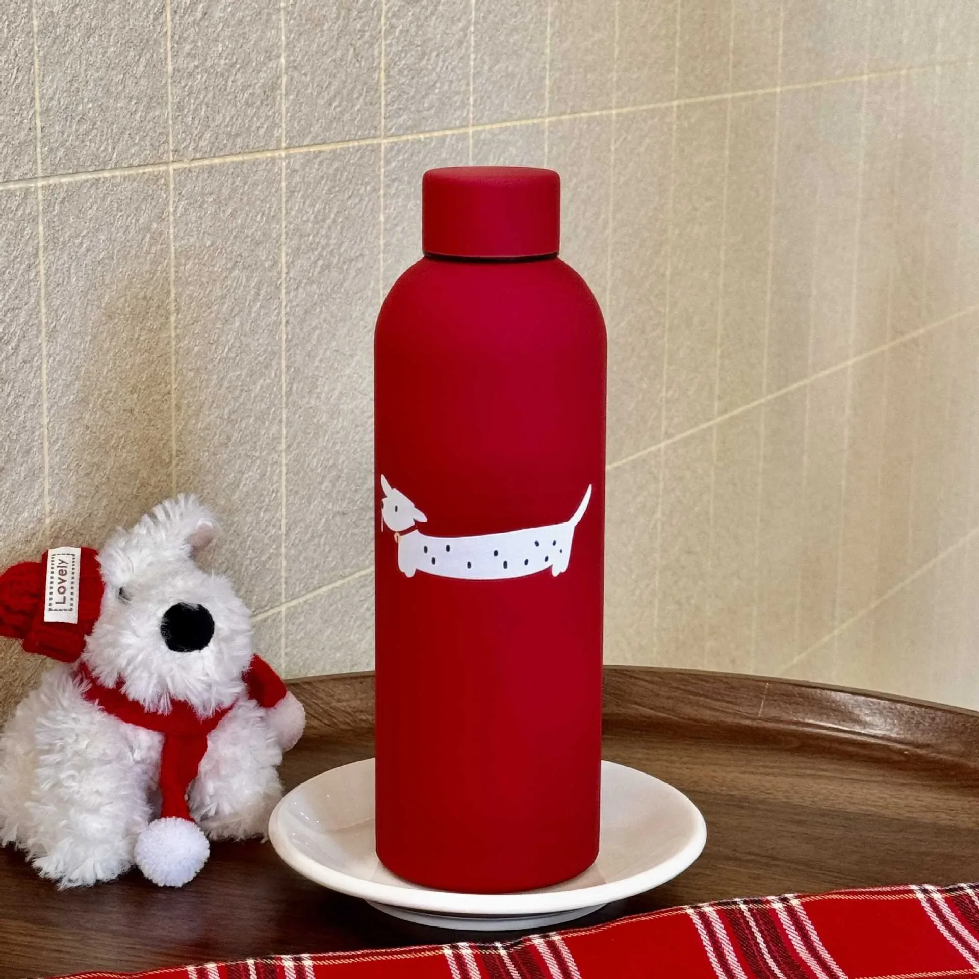 

Vacuum Bottle Cute Dog Small Mouth Red Matte Dog Stainless Steel Insulation Cup New Year Christmas Gift Cup
