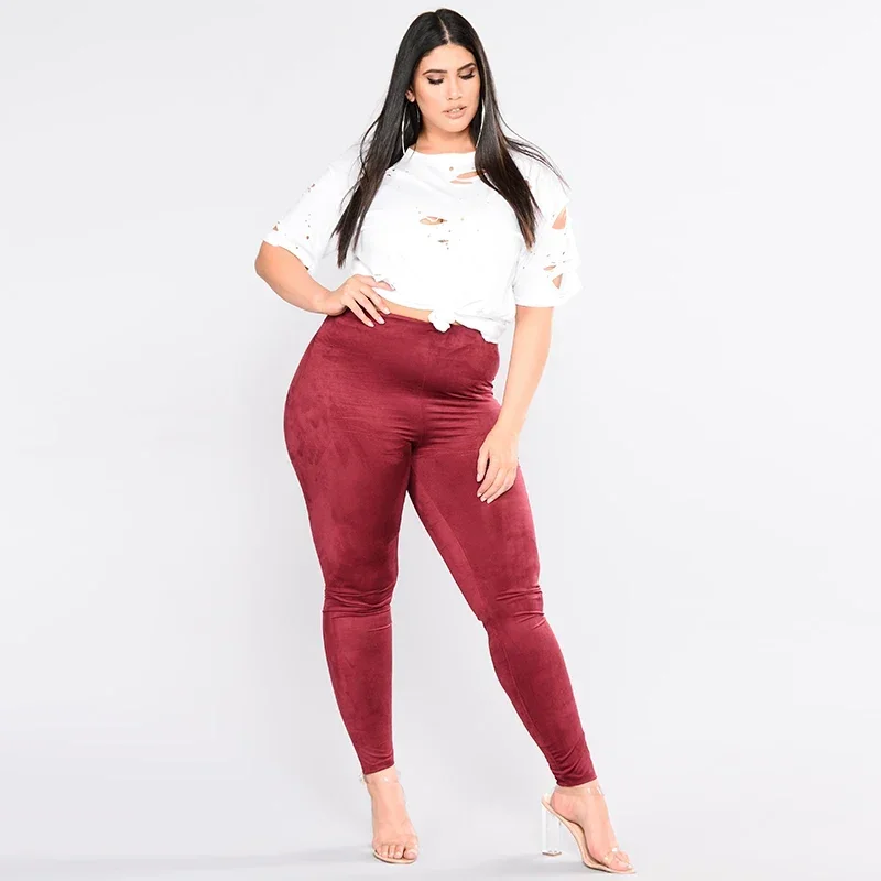 High Waist Skinny Suede Leather Pencil Pants Women Plus Size Seamless Leggings Office Ladies Bodycon Trousers Stretch 5XL Custom