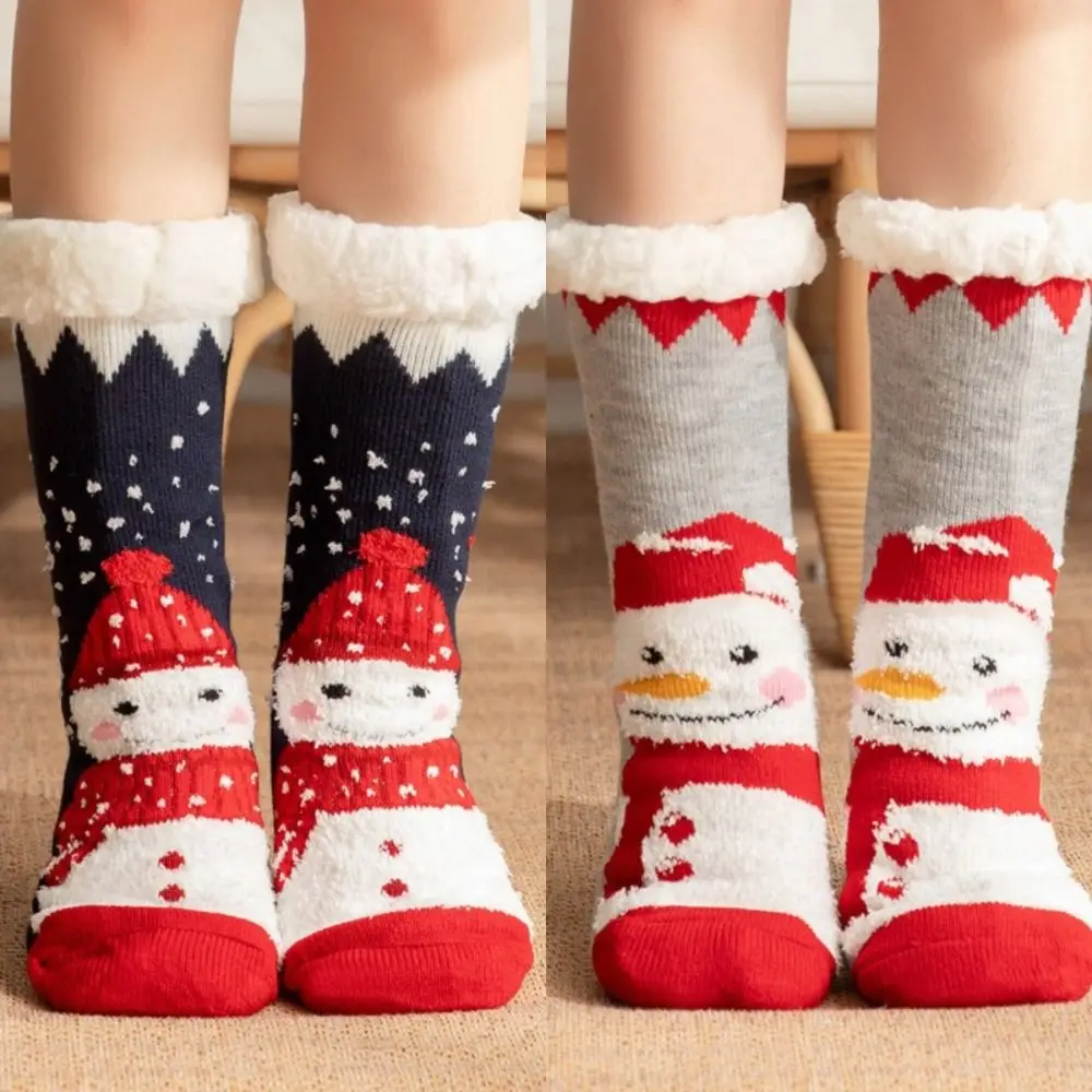 

Cute Cartoon Thick Thermal Socks Velvet Anti Slip Winter Slipper Socks Snowman Hosiery Christmas Floor Socks Winter