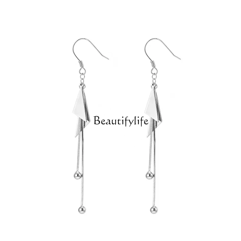 

Triangular tassel ear hook light luxury design earrings niche high-end sense