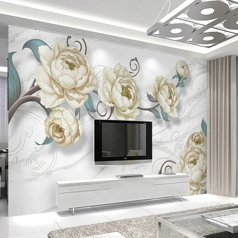 Custom Modern Hand-Painted Rose Flowers Wall Mural Art Wallpaper- Living Room TV Sofa Bedroom Background Fresco Home Decor