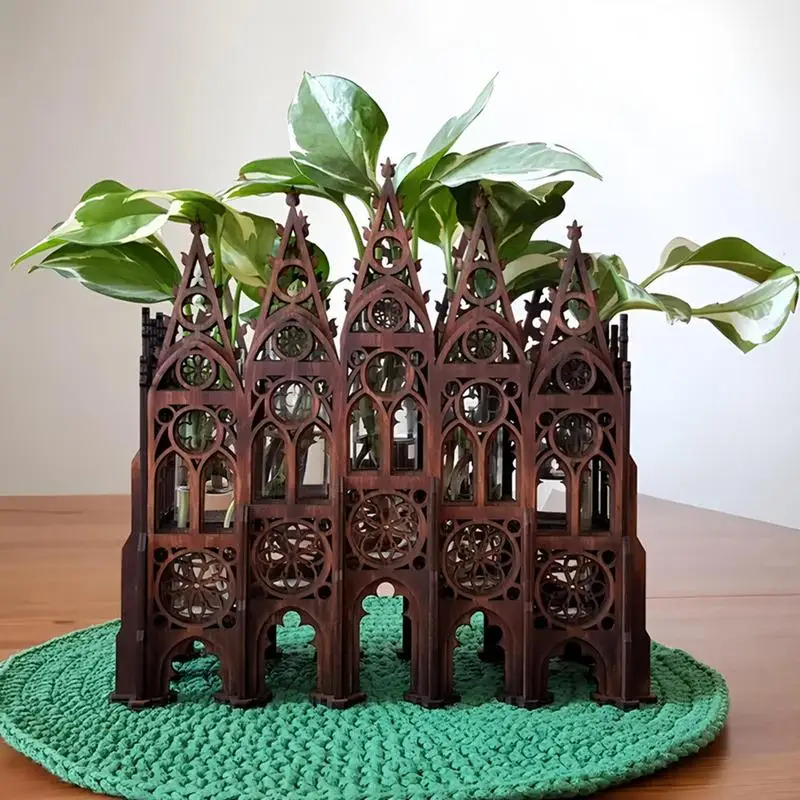 

Gothic Propagation Station for Flower Wooden Hydroponic Planter Decorative Pen Holder Versatile Home Decoration for Window sill