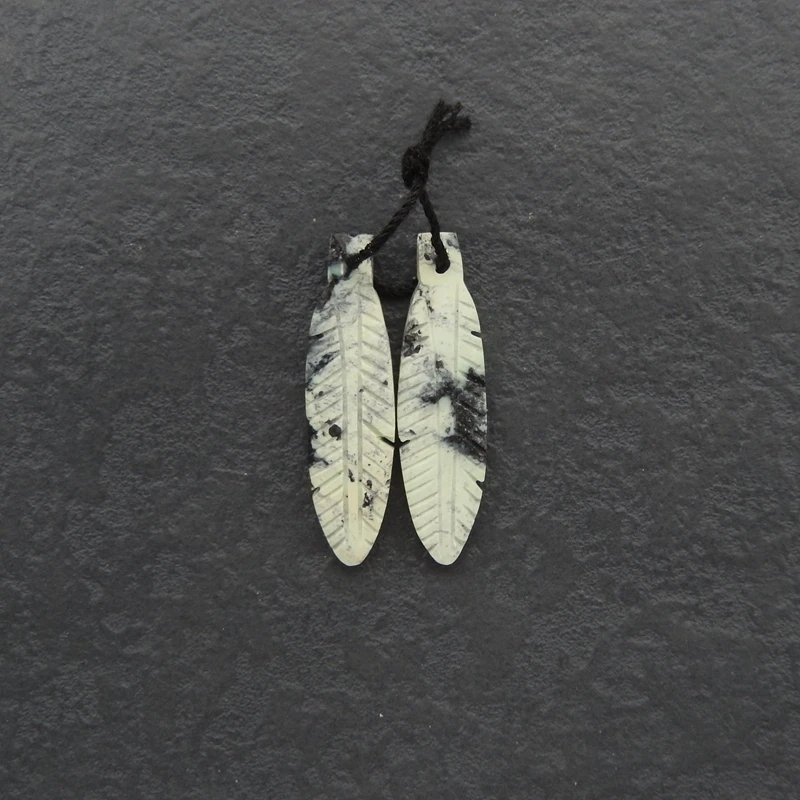 

B & F Handcarved Howlite Leaf Earring Beads Polished Stones Jewelry Making Supplies 35x10x4mm 3.9g