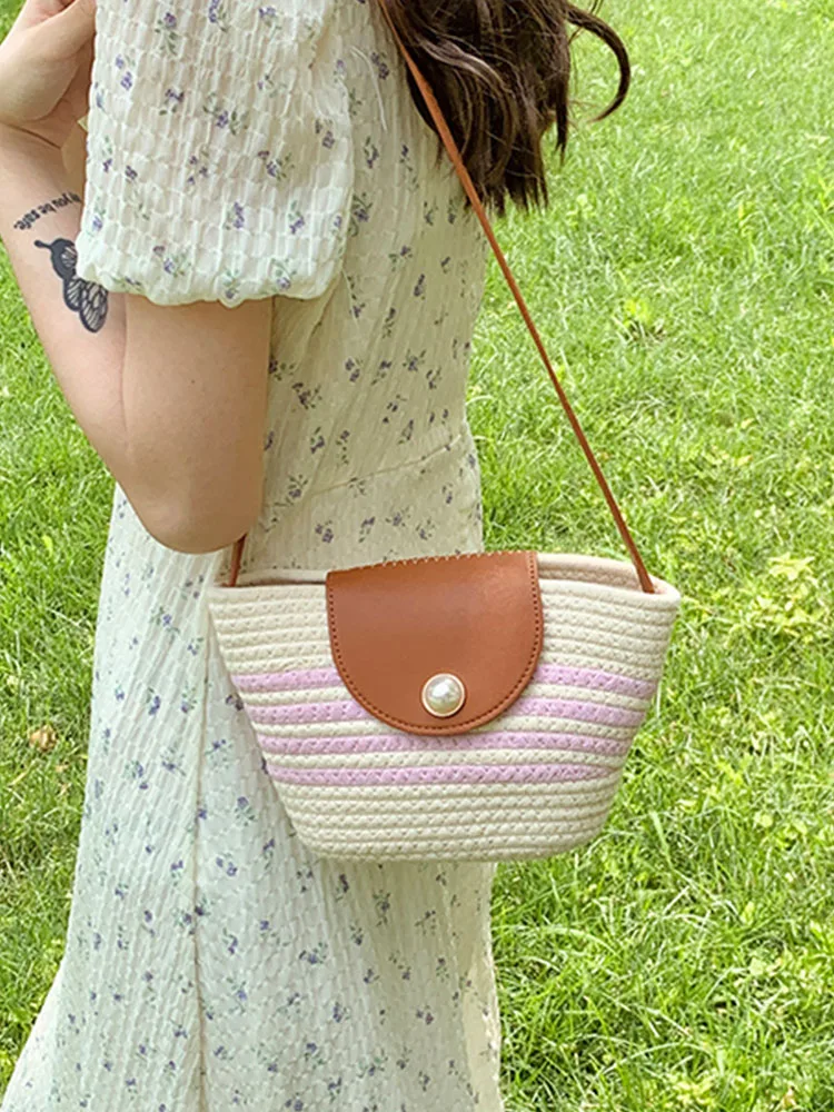 Woven Shoulder Bag for Women Casual Bucket Bag Small and Fashionable Crossbody Bag