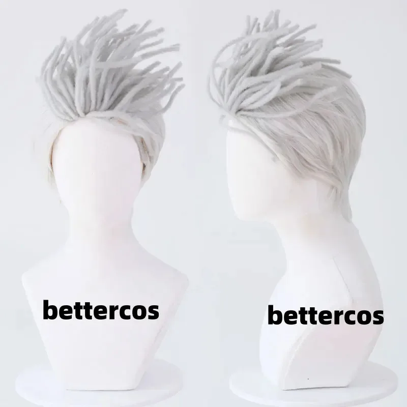 zz04zz12New Ekko Arcane 2 Cosplay Short Silver Hair Dreadlock Game Anime Wigs + Wig Cap
