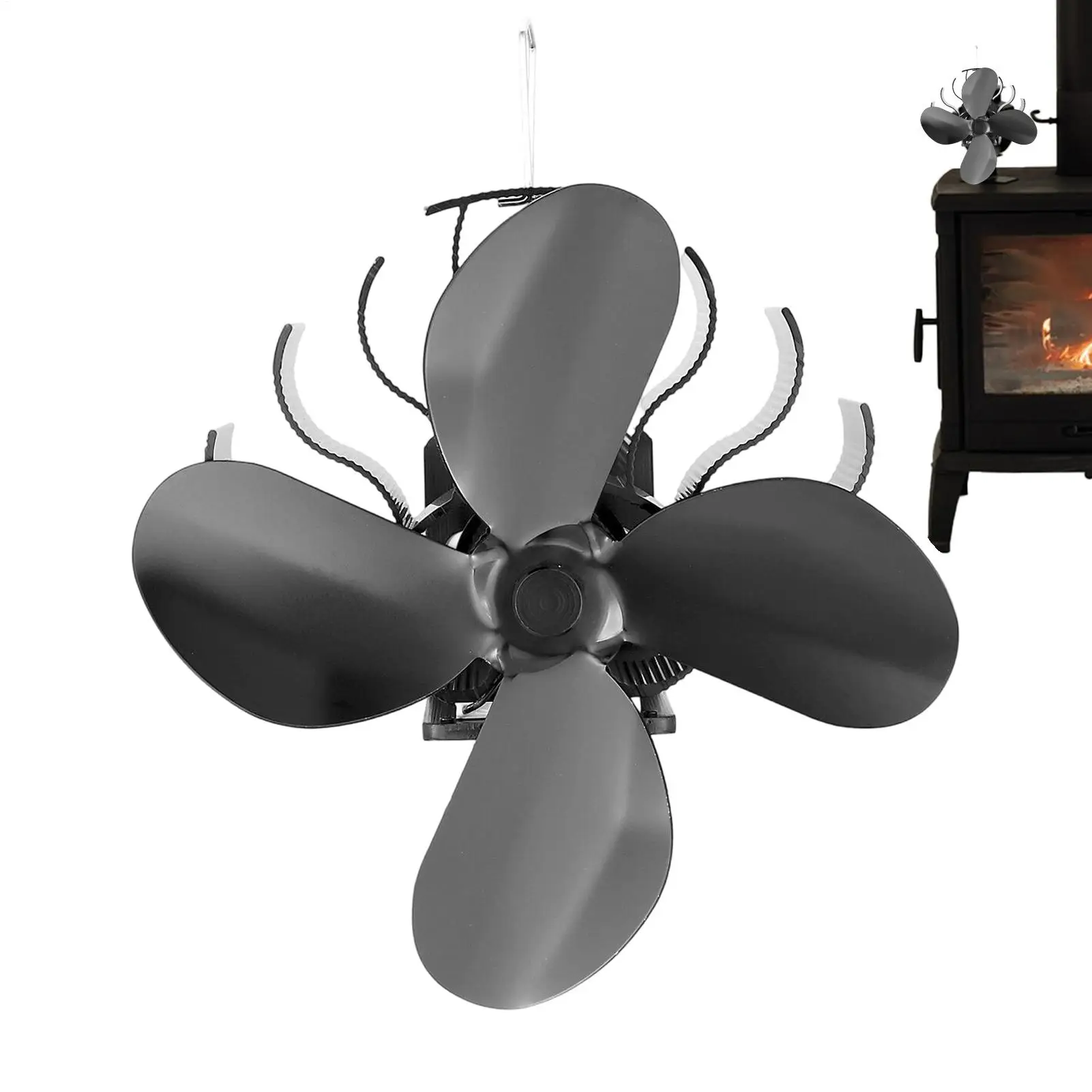 Ventilador de estufa sin electricidad, ventilador de estufa de leña, suministros de calefacción alimentados por calor, silencioso para interior del hogar, quemador de leña, tubo de pellets para invierno