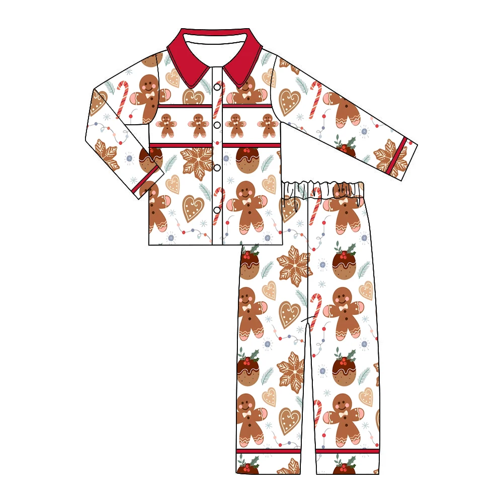 

Wholesale Christmas children's pajamas set long sleeves and long pants boys and girls pajama set biscuit guard print customized