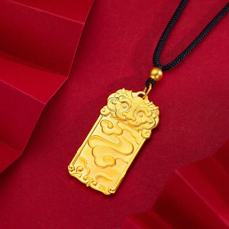 

Retro Antique Style Auspicious Cloud Kyrin Pendant 9999 24K Real Gold Men's Nafu Kyrin Peaceful Brand Good Luck Pendants Men