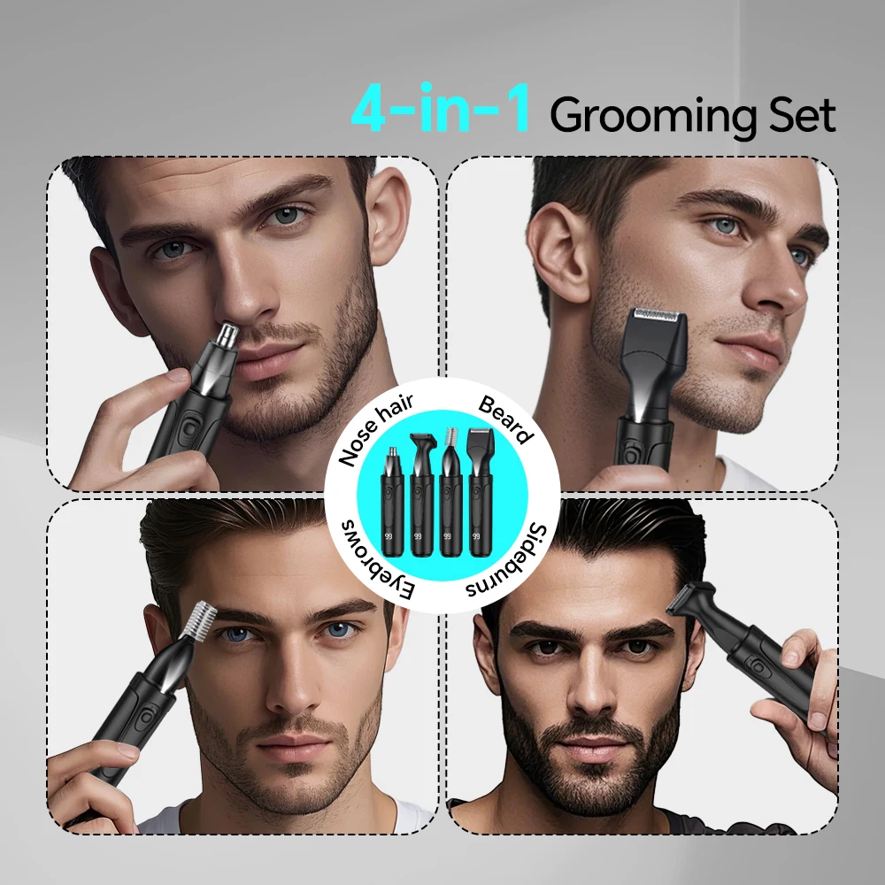 USB charging four in one men's multifunctional electric nose hair trimmer, beard trimmer, sideburns trimmer, electric shaver view 6