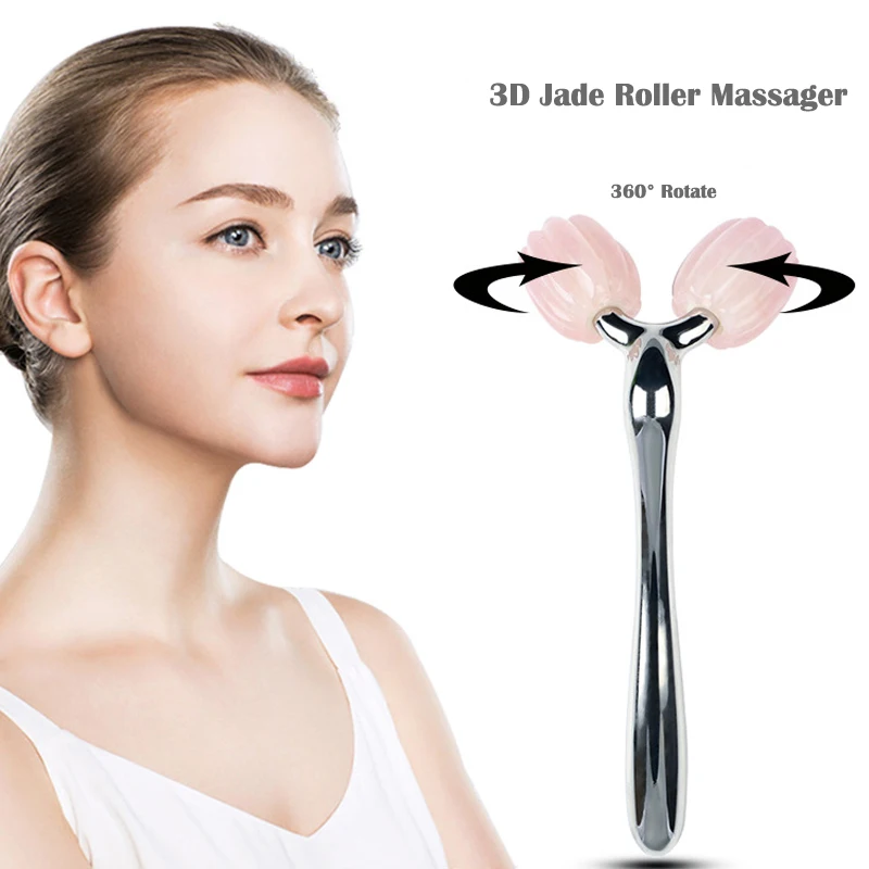 Rimpel Remover 3D Face Lift Roller Massager Facial Massage 360 Draaien Natuursteen Rozenkwarts Jade Roller Voor Gezicht Afslanken