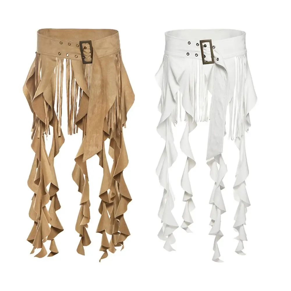 Irregular Ruffle Tassel Belt Skirt Adjustable Long Tassel Hip Curtain Waistband Casual Eye-catching Mini Skirt Vacation Skirt