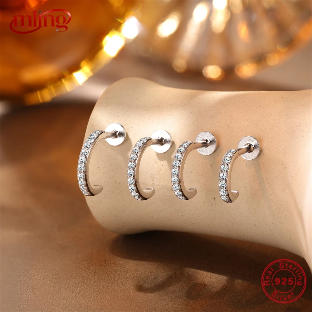 

Mling Moissanite 925 Sterling Silver Classic Piercing Hoop Earring Women Geometric Flat Back Stud Helix Flower Earring Jewelry