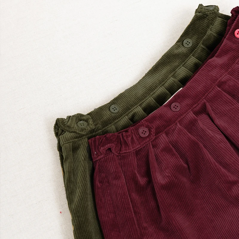 Retro Cord-Minirock mit hoher Taille für Mädchen, Frühlingsneuheit, verstellbare Knöpfe, elastische Taille, locker sitzende Kinderröcke, Mädchen-Winterkleidung – Detail 15