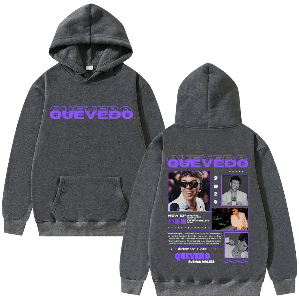 Rapper QUEVEDO 2025 BUENAS NOCHES Tour Hoodie Men Women Clothing Fashion Hip Hop Oversized Sweatshirt Casual Retro Streetwear
