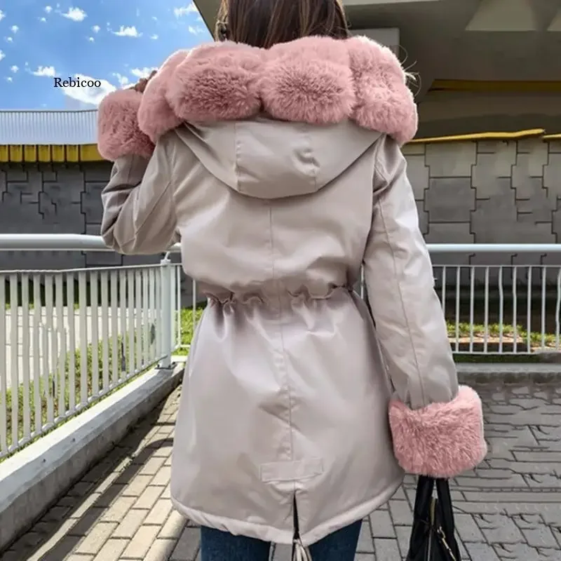 Snow Wear Long Parkas Winter Jacket Women Fur Hooded Clothing Female Fur Lining Thick Winter Coat Women Outwear