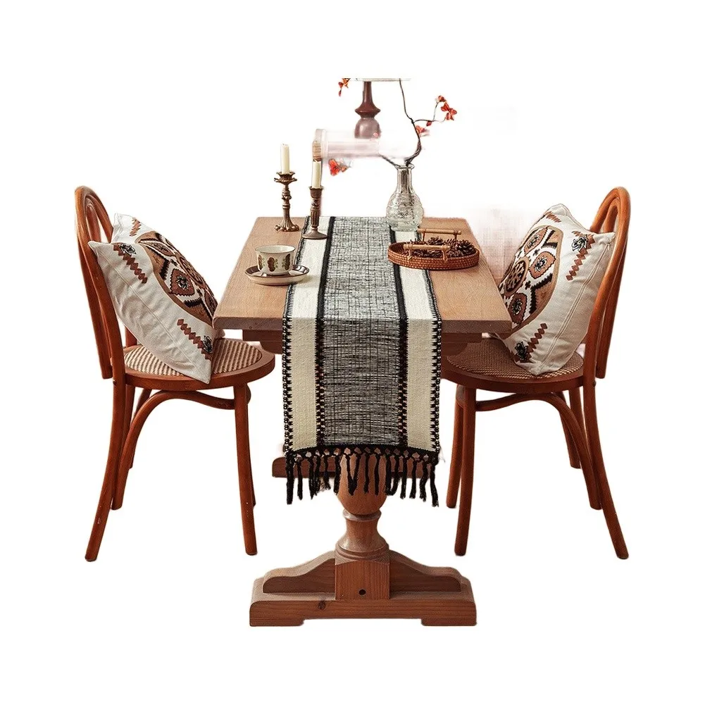 Microfiber Table Strip with Interwoven Texture and Neat Hanging Tassels for Subtle Elegance on Tables and Chests