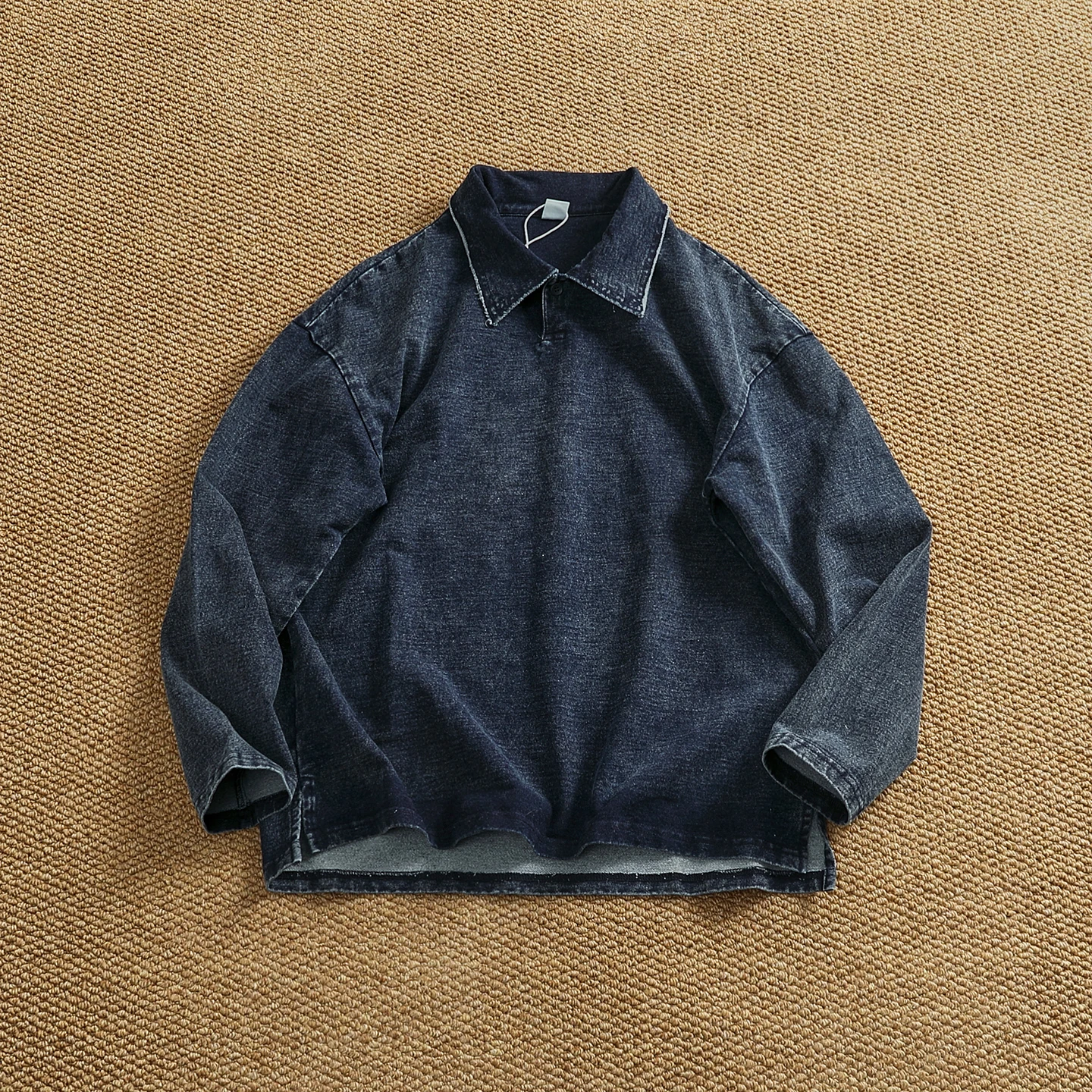 

Мужская винтажная джинсовая рубашка-свитшот из трикотажа с длинным рукавом, свободного кроя, в стиле Heavy Industry, из хлопка