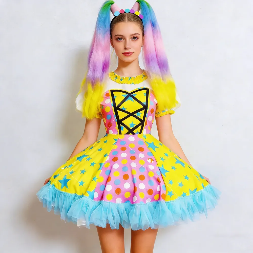 

Women Clown Cosplay Costume Holiday Amusement Park Performance Clothing Dancer Singer Bubble Dress Stage Wear Festival Outfit